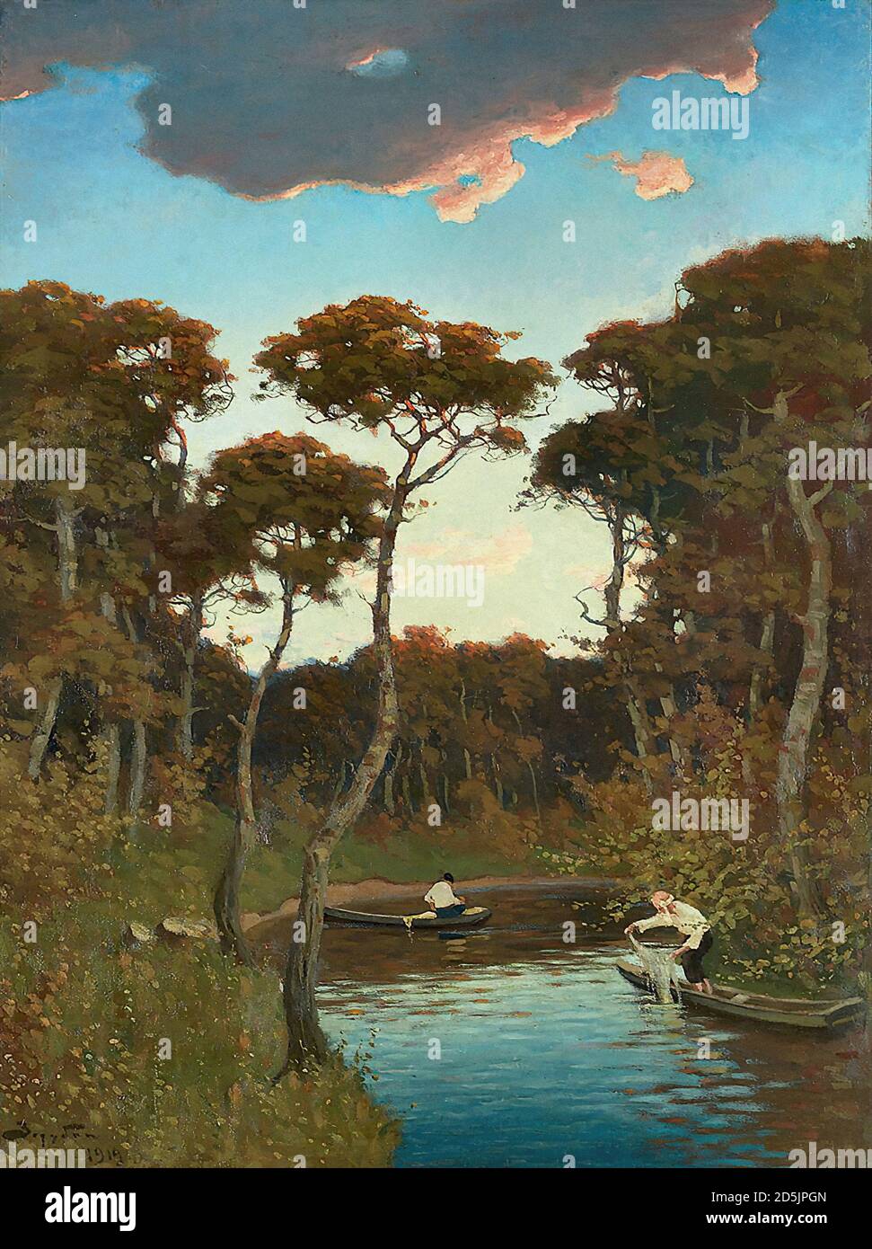 Zarubin Viktor Ivanovich - un lago de bosques - Escuela Rusa - siglo XIX y principios del XX Foto de stock