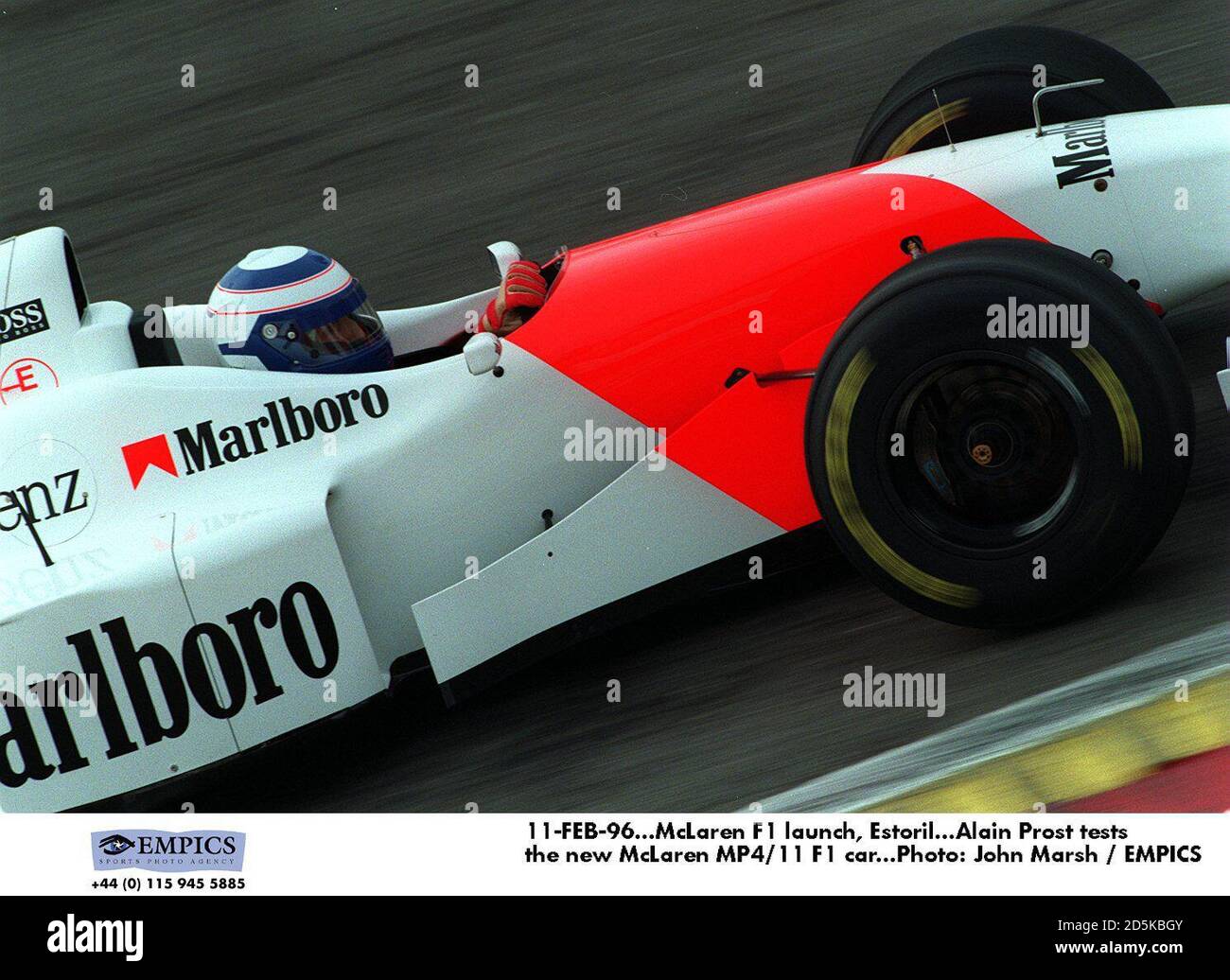 11-FEB-96. Lanzamiento de McLaren F1, Estoril. Alain Prost testsrel nuevo McLaren  MP4/11 F1 coche Fotografía de stock - Alamy