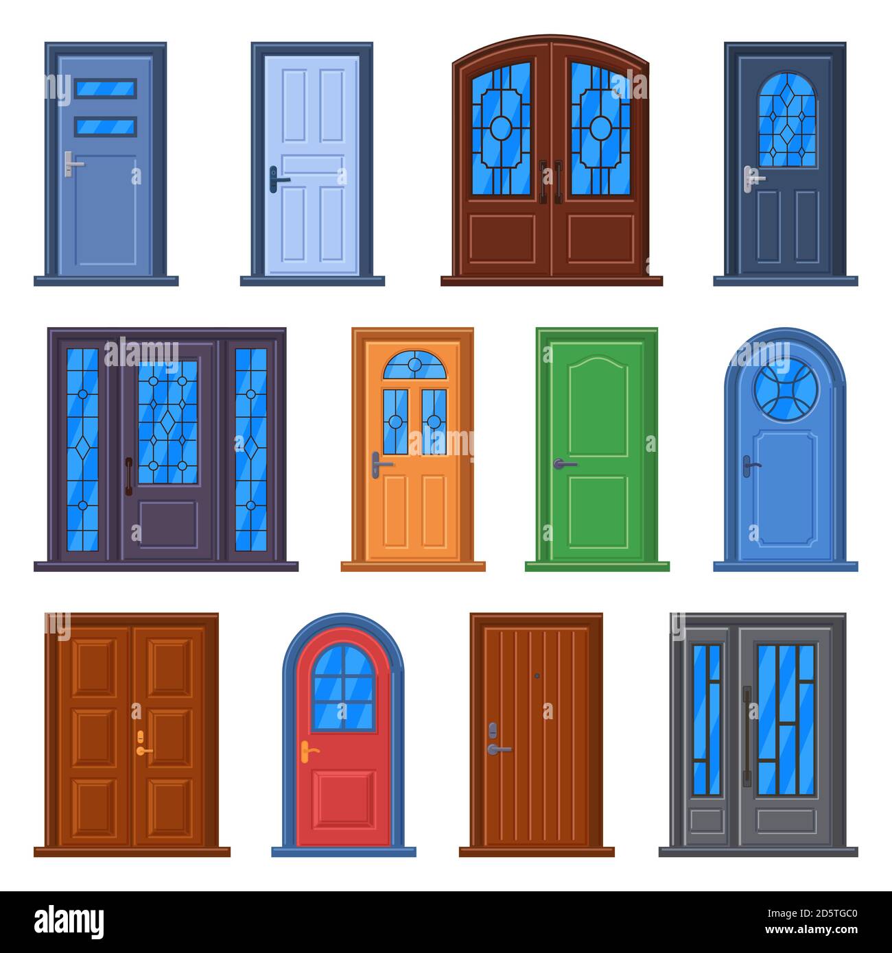 Puertas modernas. Puertas de entrada frontal, puerta de la casa, del  edificio o de la habitación, edificio cerrado exterior y puertas interiores  vector ilustración conjunto Imagen Vector de stock - Alamy