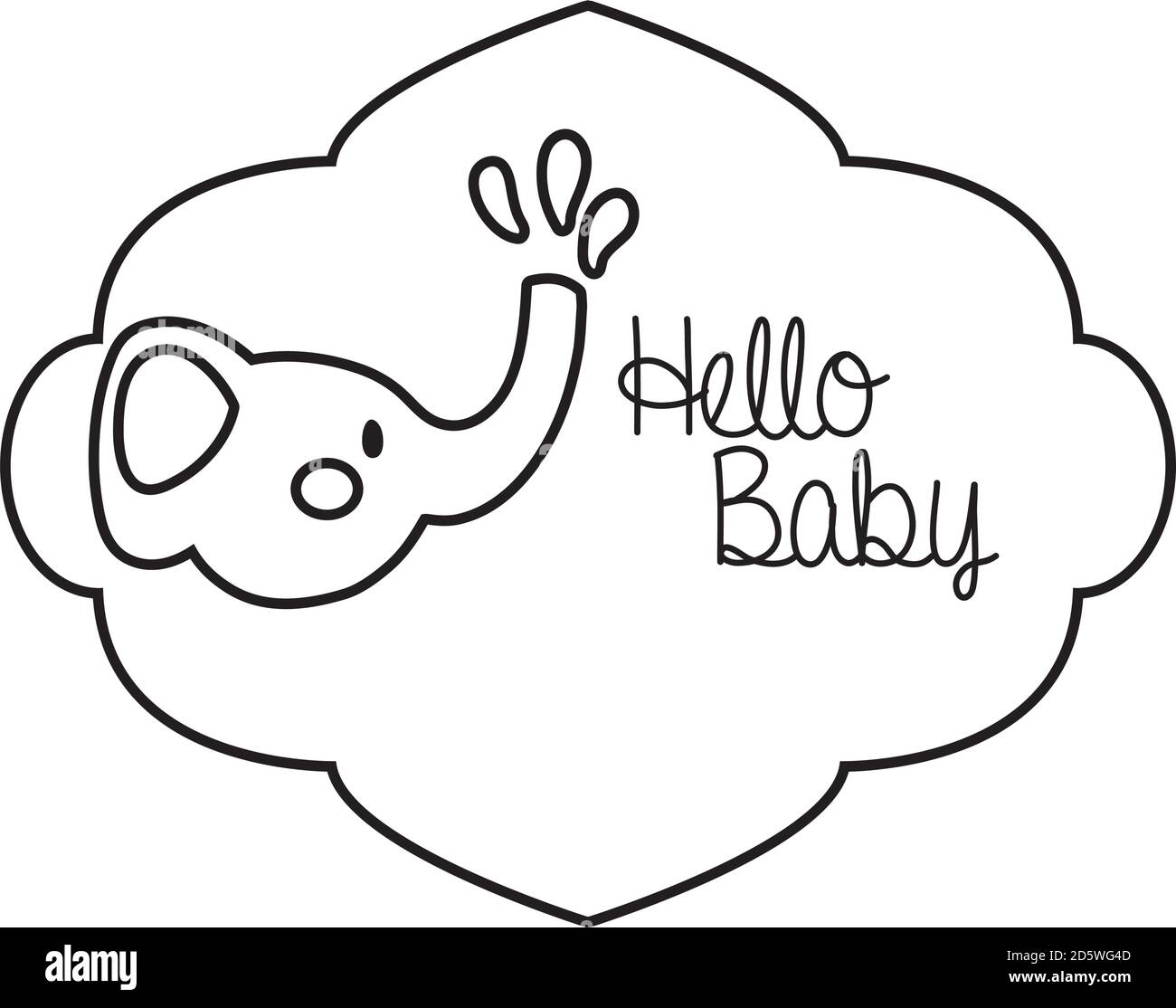 bebé ducha marco tarjeta con elefante y hola bebé letras diseño de  ilustración vectorial de estilo de línea Imagen Vector de stock - Alamy
