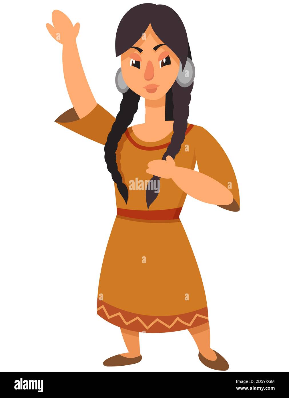 Bailando niña nativa americana. Personaje femenino en estilo de dibujos animados. Ilustración del Vector