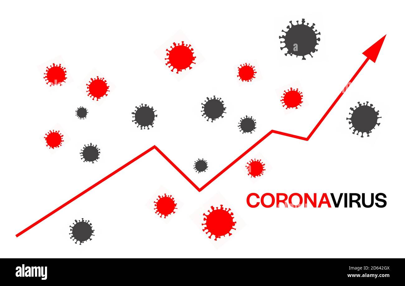 La flecha que se mueve hacia arriba indica un aumento en los casos de coronavirus y posible segunda ola de infecciones durante la ilustración del vector de invierno Foto de stock