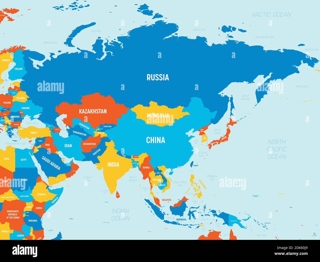 Asia - 4 colores brillantes. Mapa político muy detallado del continente asiático con etiquetado de nombres de países, océanos y mares Imagen Vector de stock - Alamy Asia - 4 colores brillantes. Mapa político muy detallado del continente asiático con etiquetado de nombres de países, océanos y mares Imagen Vector de stock - Alamy