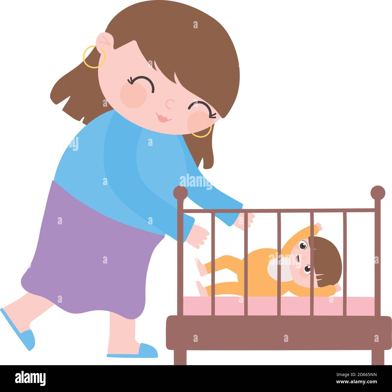 embarazo y maternidad, mamá linda con ella un bebé en cuna ilustración  vectorial de dibujos animados Imagen Vector de stock - Alamy
