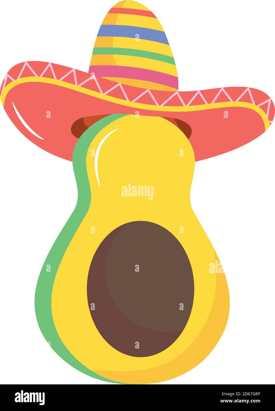 aguacate con icono de sombrero mexicano sobre fondo blanco, estilo