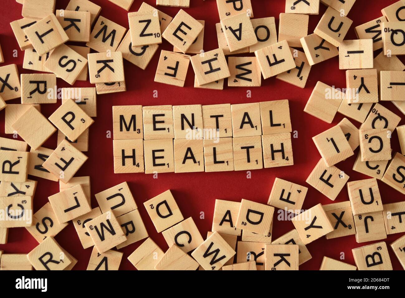 Salud mental deletreado con letras de cerca Foto de stock