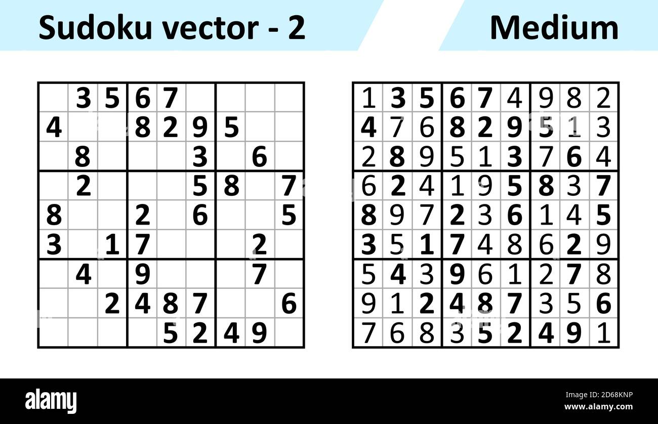 Juego Sudoku con respuestas. Juego de diseño vectorial simple Sudoku. Plantilla en blanco. La complejidad de la tarea mediana Imagen Vector de stock - Alamy