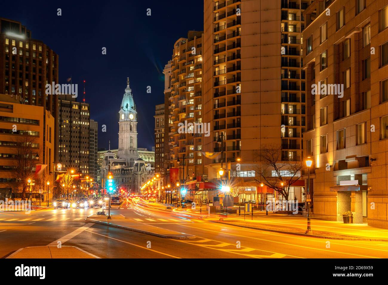 Philladelphia City Hall Clock Tower en Philladelphia, Pennsylvania, Estados Unidos. Puesta de sol. Foto de stock
