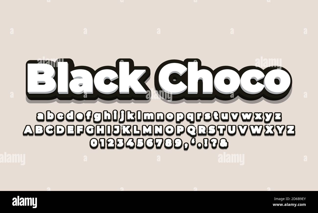 chocolate negro con efecto de fuente 3d blanco o estilos de texto