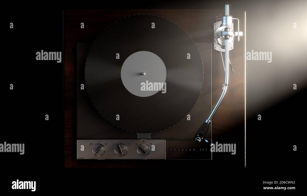 Un jugador clásico de discos de giradiscos garrard 401 en un moody Fondo  oscuro retroiluminado: Presentación en 3D Fotografía de stock - Alamy