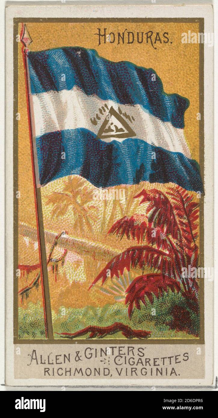 Honduras, de Banderas de todas las Naciones, serie 2 (N10) para Allen &amp; Ginter cigarrillos Brands, 1890. Foto de stock