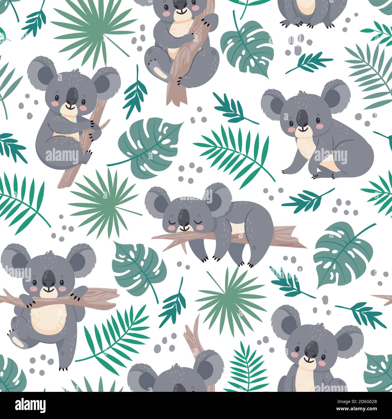 Patron Sin Costuras Con Koalas Osos Australianos Lindos Y Hojas Tropicales Dibujos Animados Bebe Diseno Koala Vector Naturaleza Fondo Para Los Ninos Imagen Vector De Stock Alamy