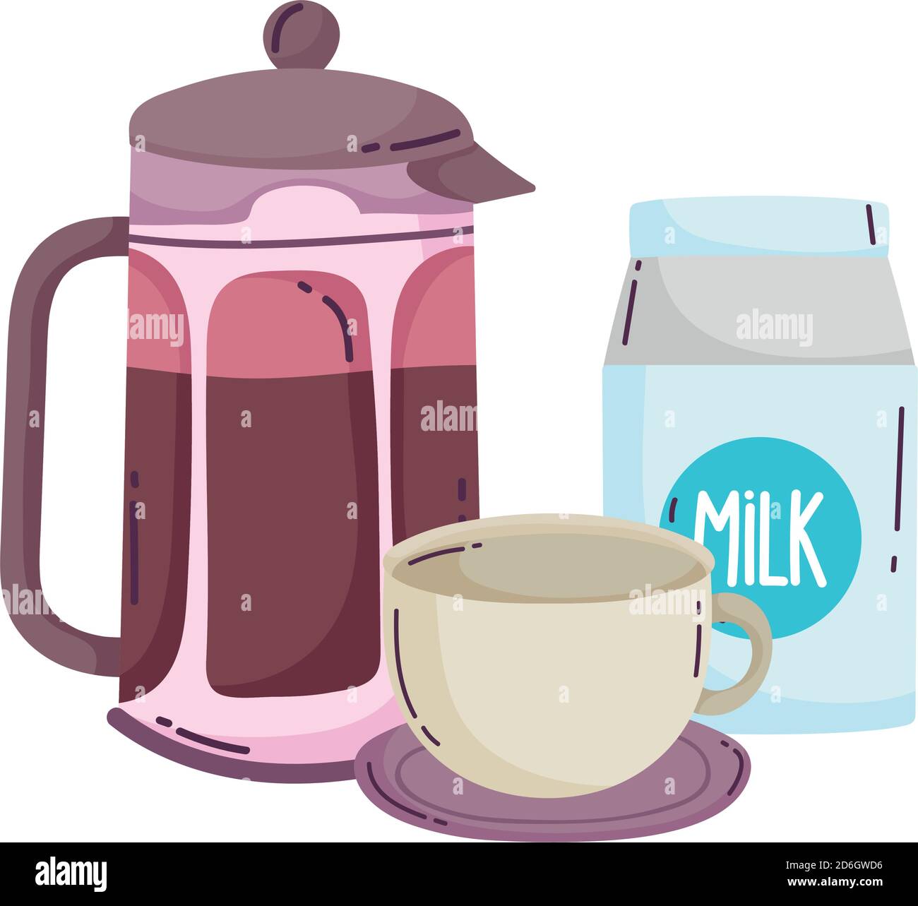 métodos de preparación del café, caja de leche de la prensa francesa y  ilustración del vector de la taza Imagen Vector de stock - Alamy