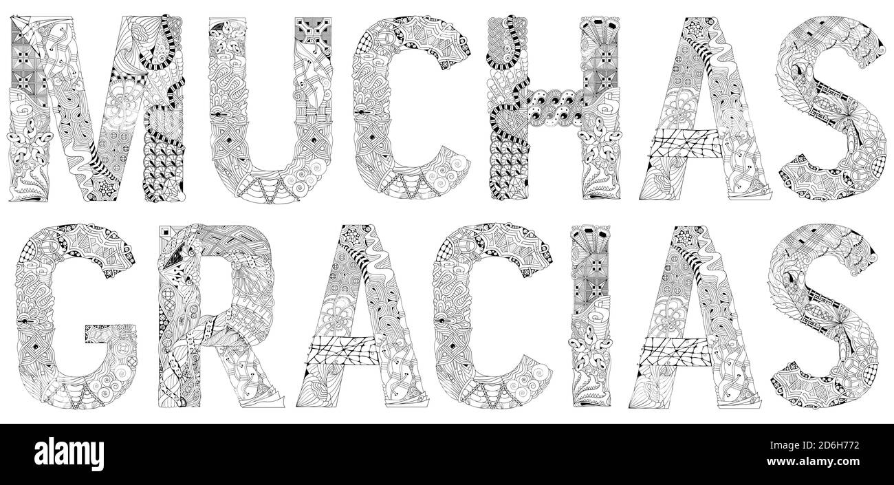 Palabras MUCHAS GRACIAS. Muchas gracias en español. Objeto Zentangle