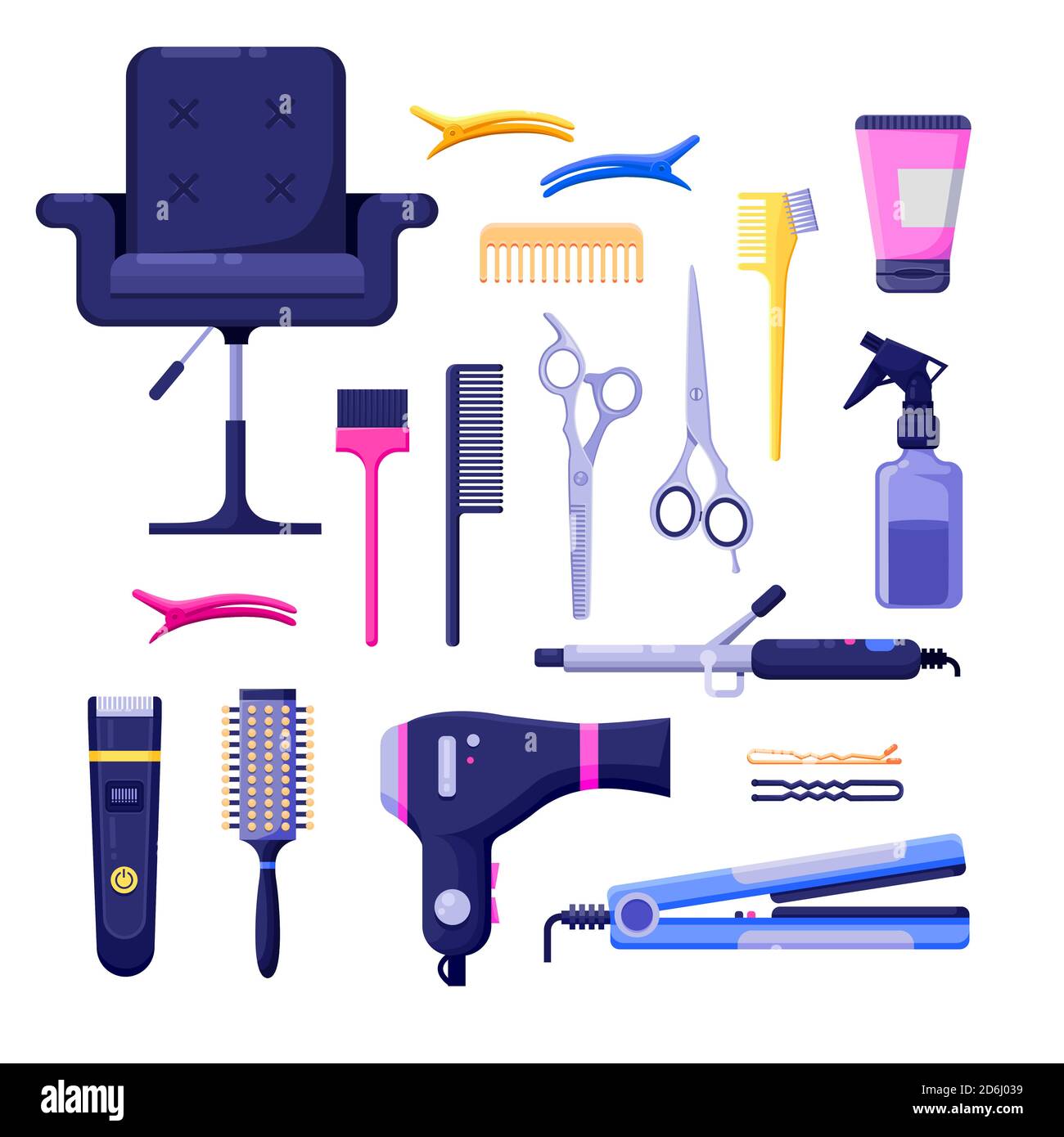 Salón de belleza iconos de colores y elementos de diseño vectorial.  Herramientas y equipos de peluquería aislados sobre fondo blanco Imagen  Vector de stock - Alamy