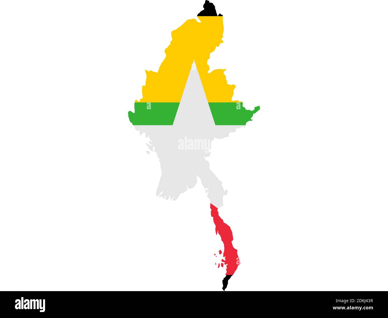 Bandera en forma de país geográfico, Myanmar, Asia sudoriental, Asia Foto de stock