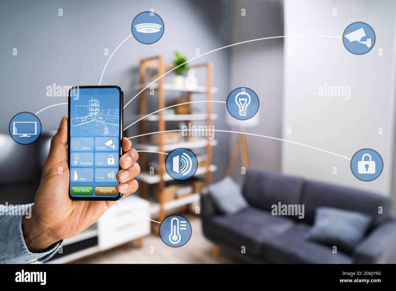 Tecnología Smart Home Automation. Casa Tecnología IoT Foto de stock