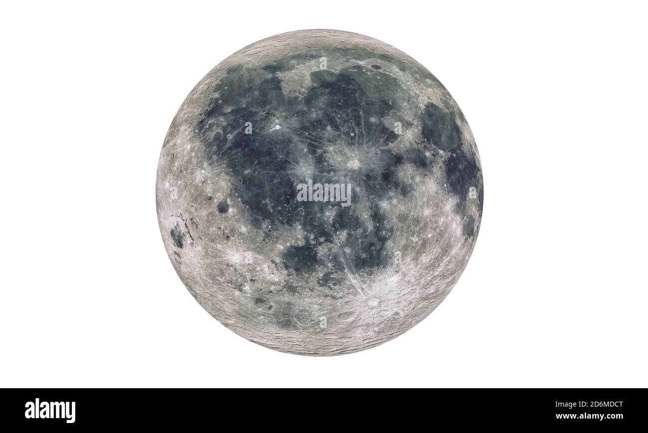 La Luna aislada en blanco (elementos de esta imagen proporcionados por la NASA). Renderizado en 3D Foto de stock