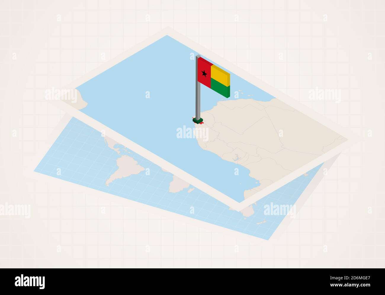 Guinea Bissau Seleccionado En El Mapa Con Bandera 3d De Guinea Bissau Mapa De Papel Vectorial