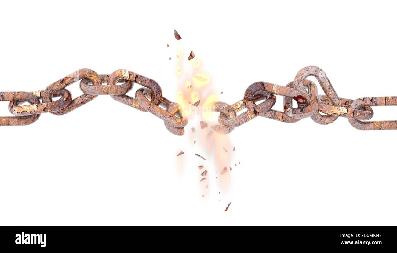 rotura de cadena romper fuego y llamas oxidadas aisladas de fondo -  renderizado en 3d Fotografía de stock - Alamy