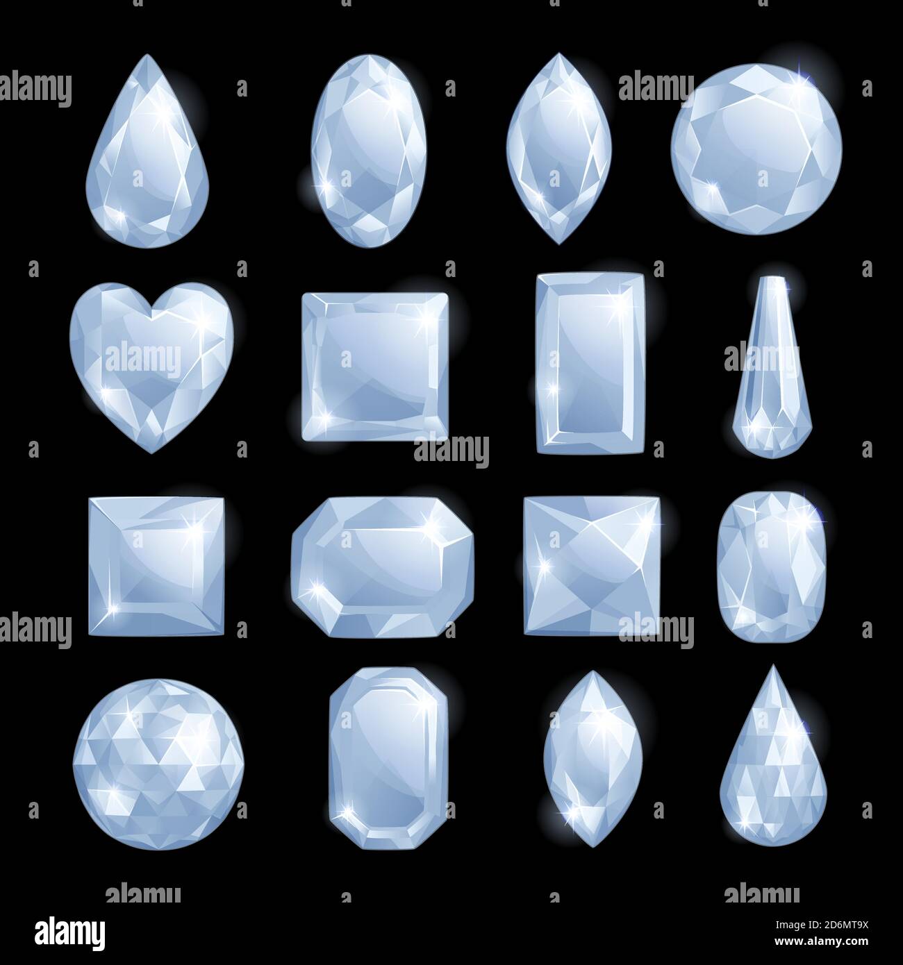 Gemas brillantes blancas, ilustración de dibujos animados Juego de diamantes y joyas. Preciosos de diseño de piedras Imagen Vector de stock - Alamy