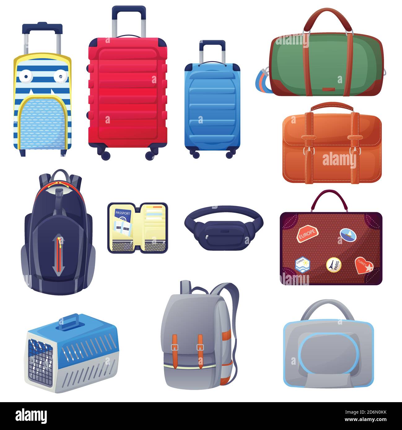 Iconos de maletas y bolsos. Juego de elementos de diseño de equipaje de  viaje. Dibujo vectorial de dibujos animados aislados Imagen Vector de stock  - Alamy