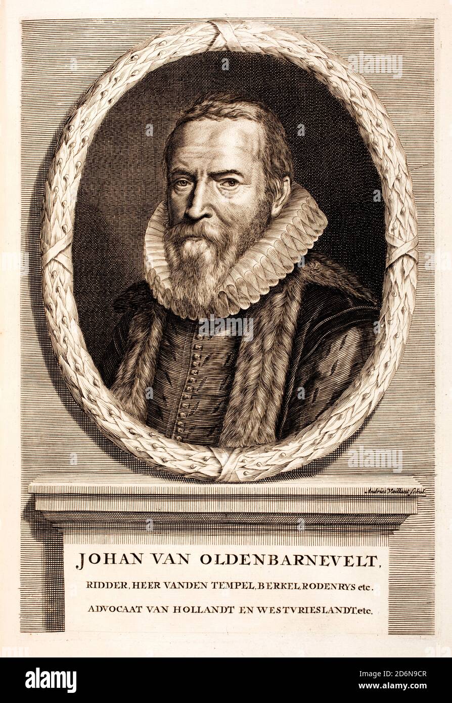 Johan van Oldenbarnevelt, el fundador de la Compañía Holandesa de las Indias Orientales. La "United East India Company", o "United East Indies Company" (también conocida por la abreviatura "VOC" en holandés) (1547 – 1619) estadista holandés que desempeñó un papel importante en la lucha holandesa por la independencia de España. Foto de stock