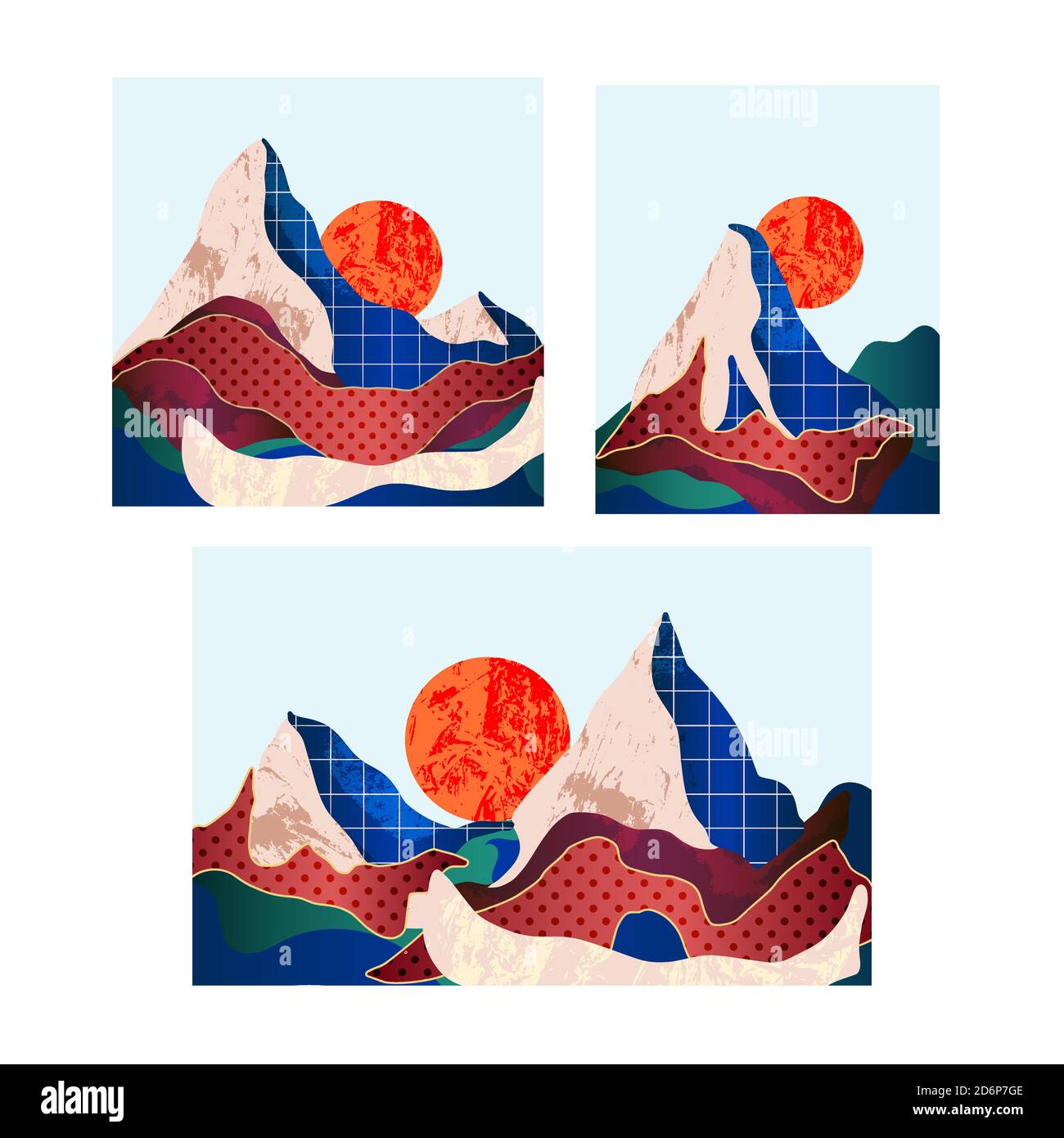 Paisaje de montaña con diferentes texturas. Vector. Ilustración del Vector