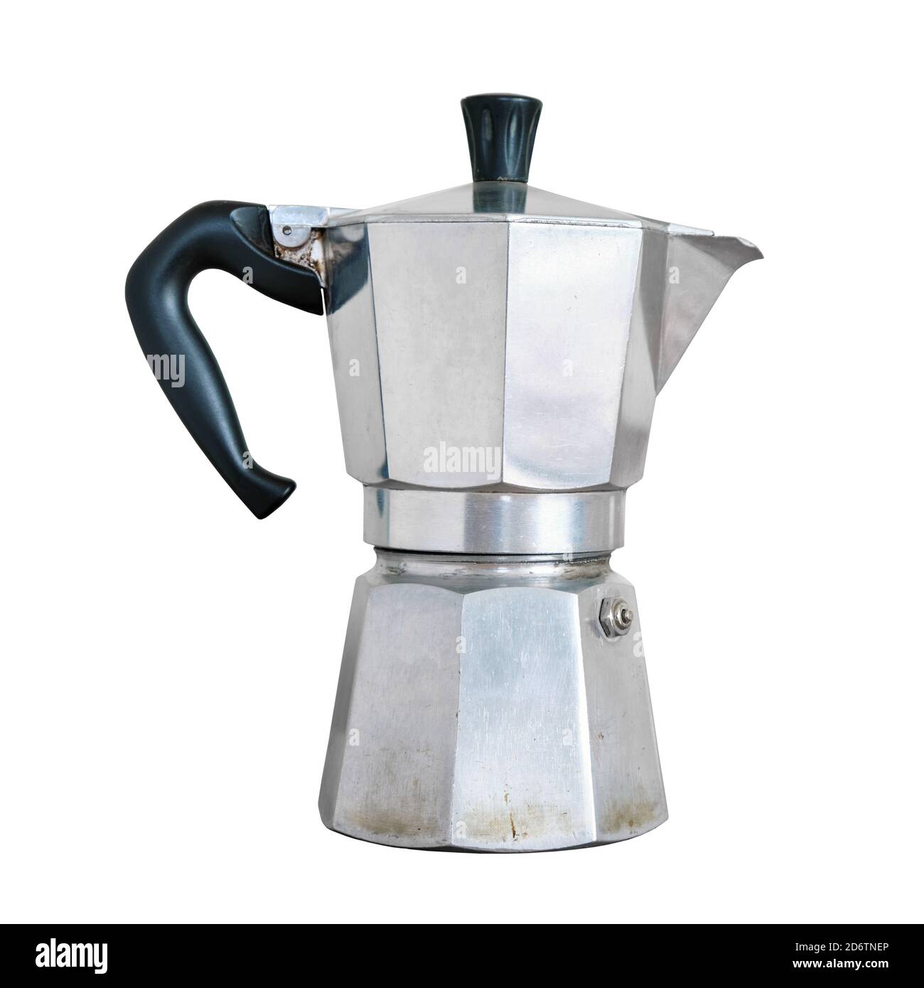 Cafetera italiana tradicional de uso aislada sobre fondo blanco Fotografía  de stock - Alamy