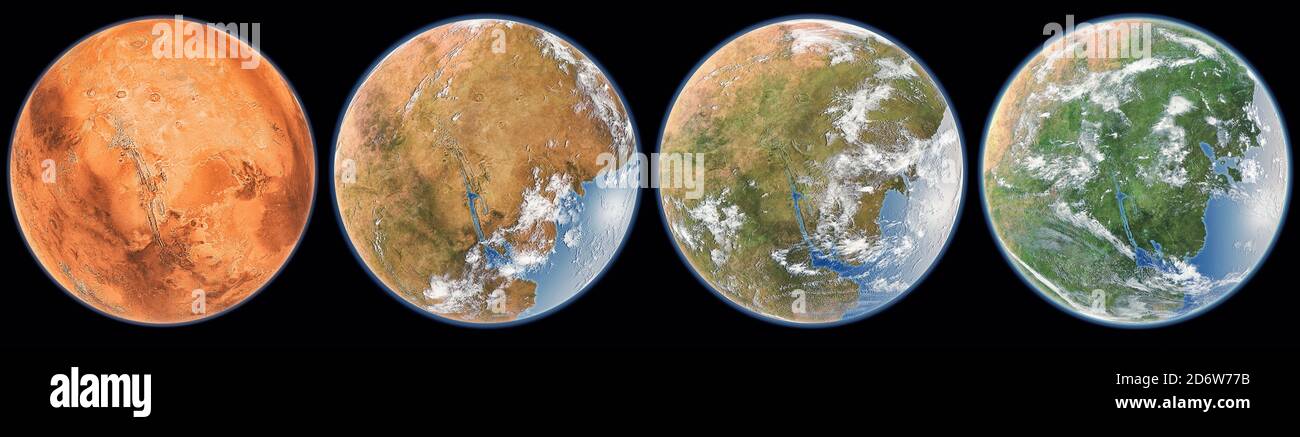 Paso terraforming de Marte (elementos de esta imagen proporcionados por la NASA). Renderizado en 3D Foto de stock
