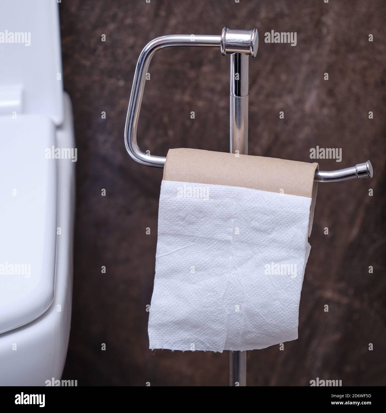 Un rollo de papel higiénico vacío en el soporte. Concepto de papel  higiénico blanco acabado Fotografía de stock - Alamy