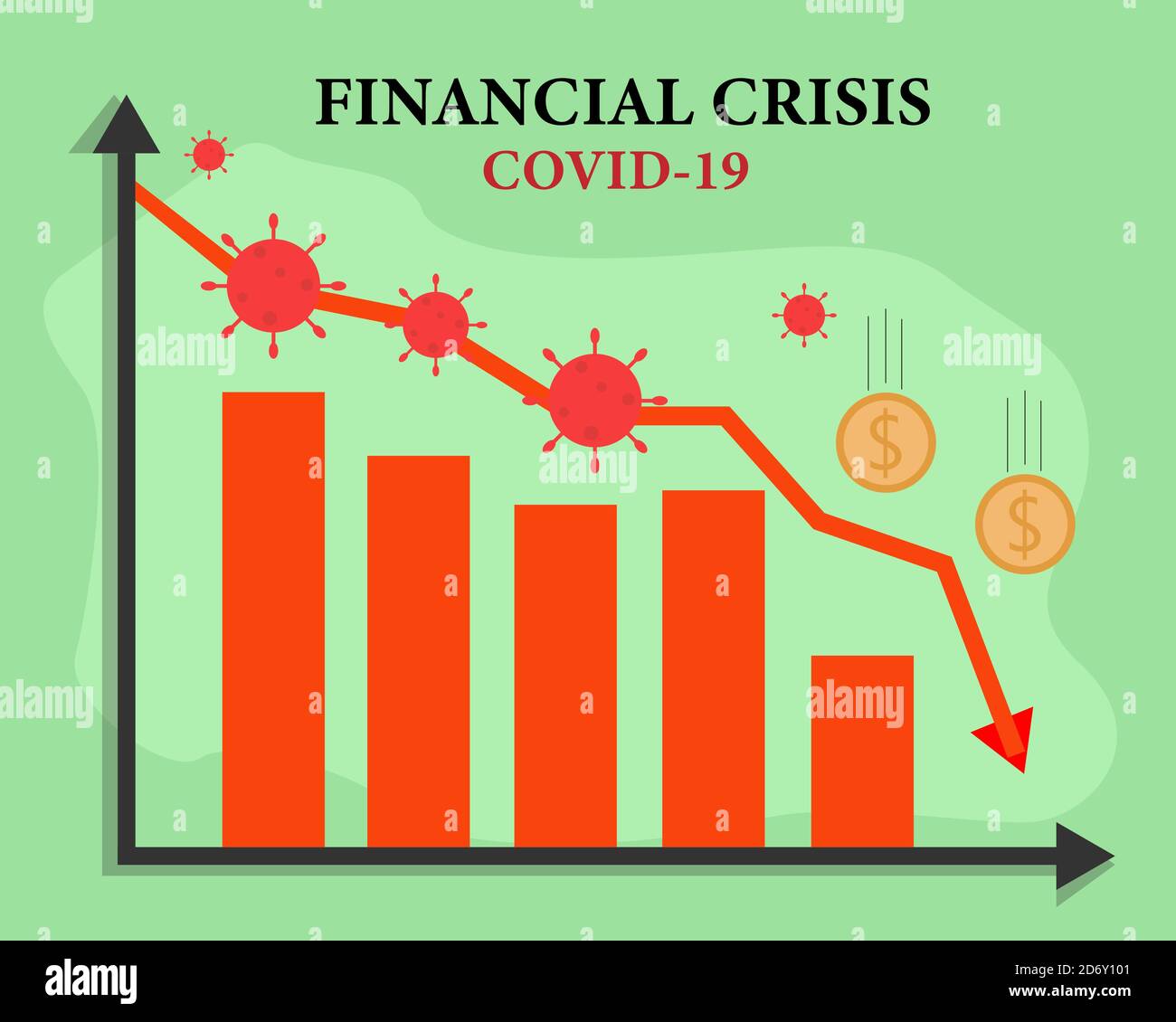 La crisis financiera se ha reducido debido a Covid-19 Ilustración del Vector