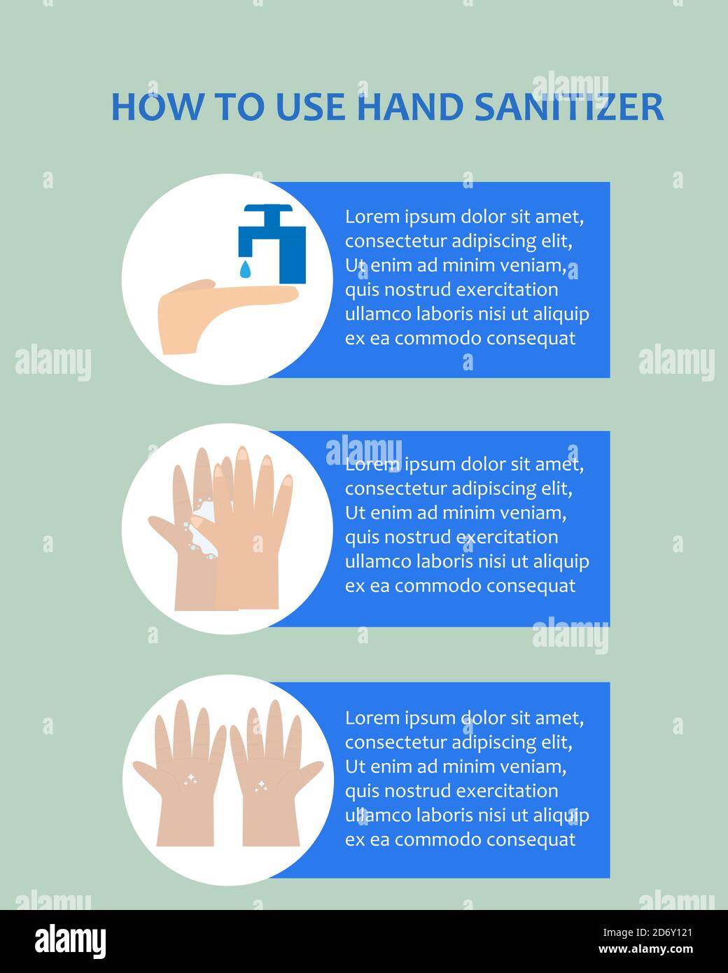 Ilustración diseño vectorial de cómo utilizar la infografía desinfectante de manos Ilustración del Vector