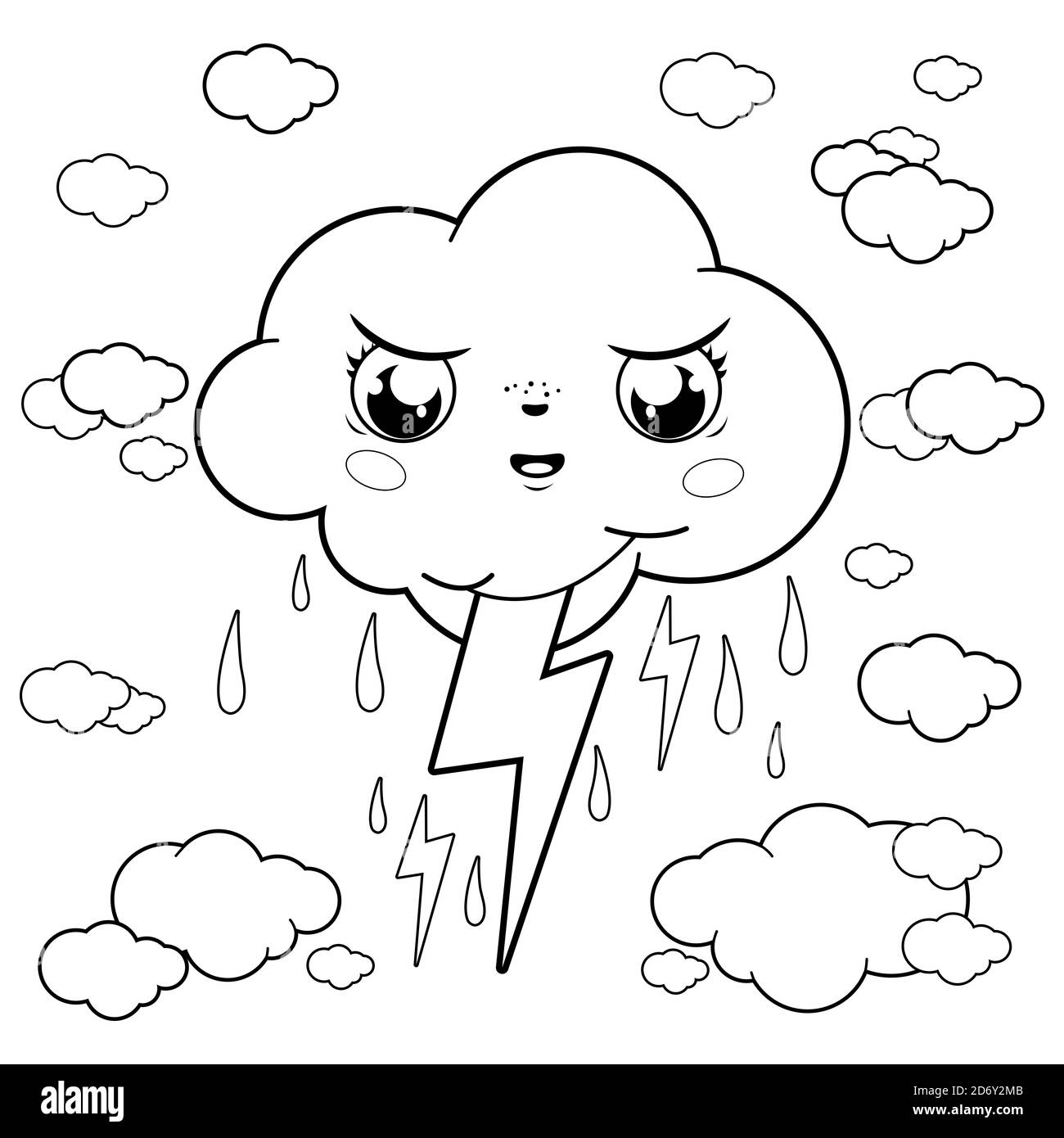 Lluvia Y Trueno De Caracter De Nube Tormentoso Pagina Para Colorear En Blanco Y Negro Fotografia De Stock Alamy