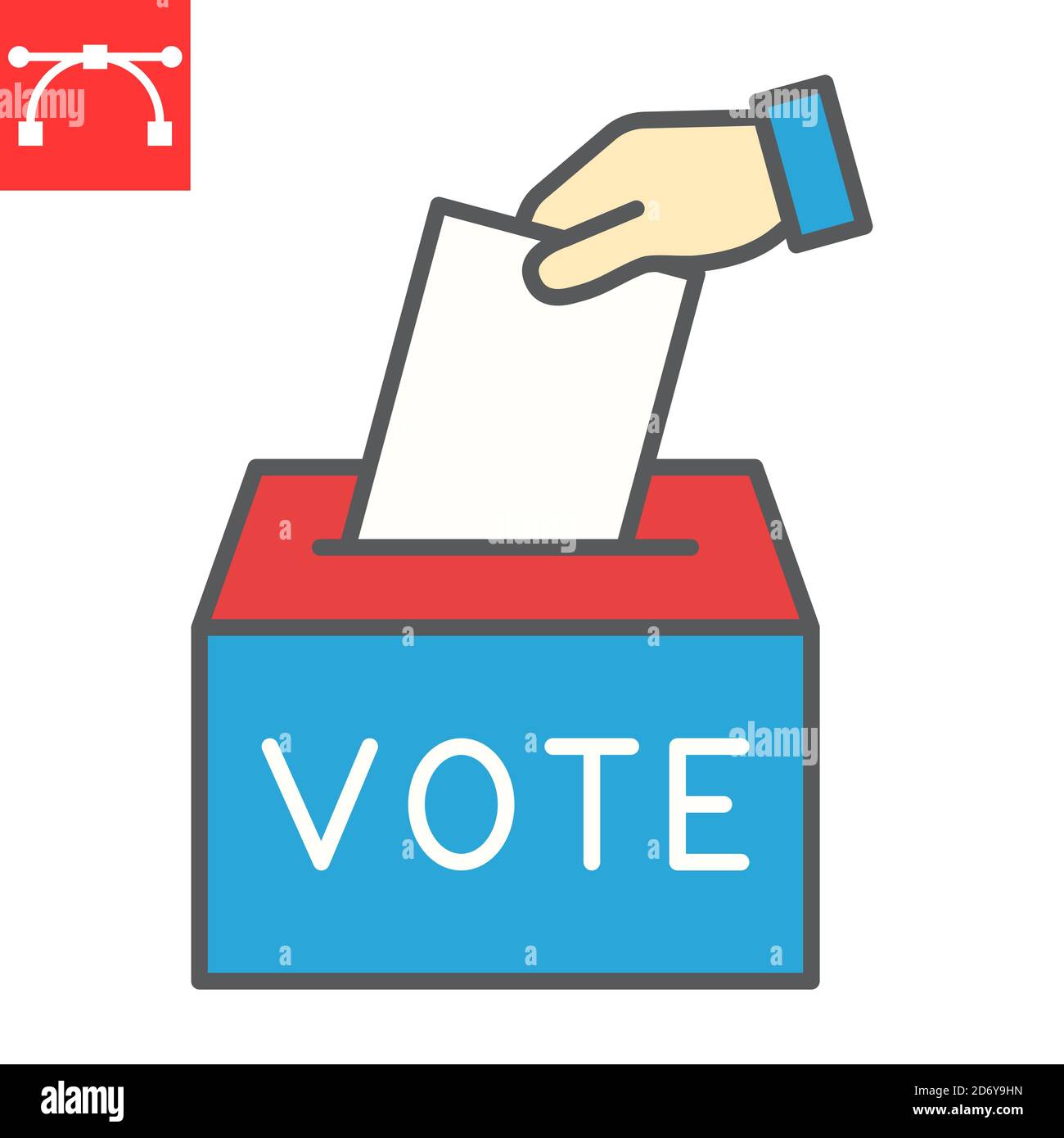 Voto a mano icono de línea de color de la urna, elección y voto, símbolo de  vector de signo de la urna, icono de contorno relleno de trazo editable,  eps 10 Imagen