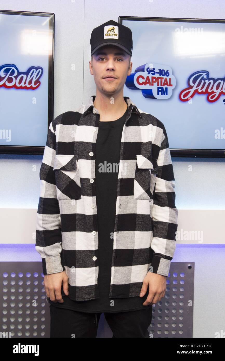 Justin Bieber fotografió durante la Capital FM Jingle Bell Ball 2015 en el O2 Arena, Londres. Foto de stock