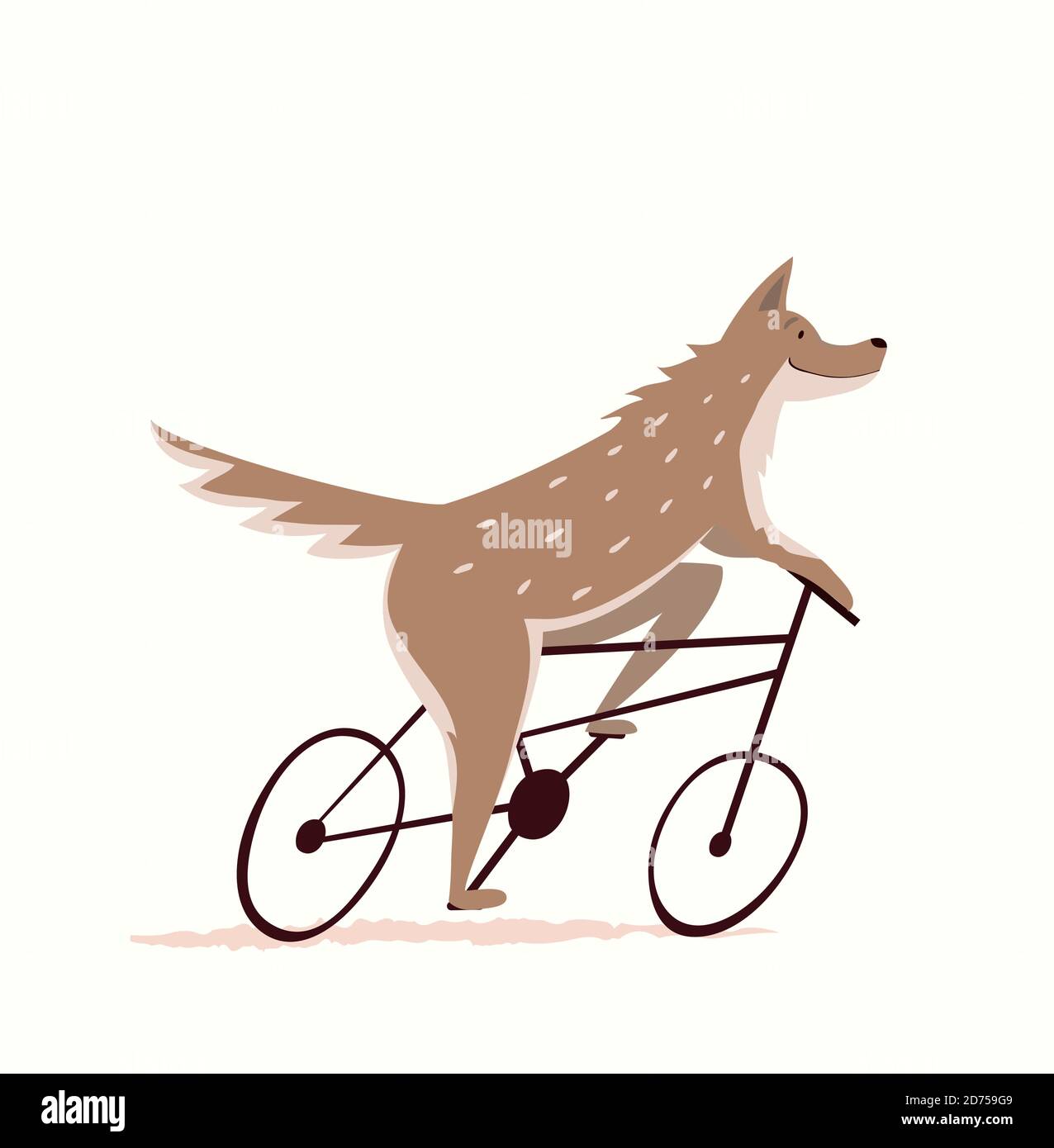 Wolf o Wild perro ciclismo, bicicleta, divertido vivero de animales de carreras de diseño. Ilustración del Vector