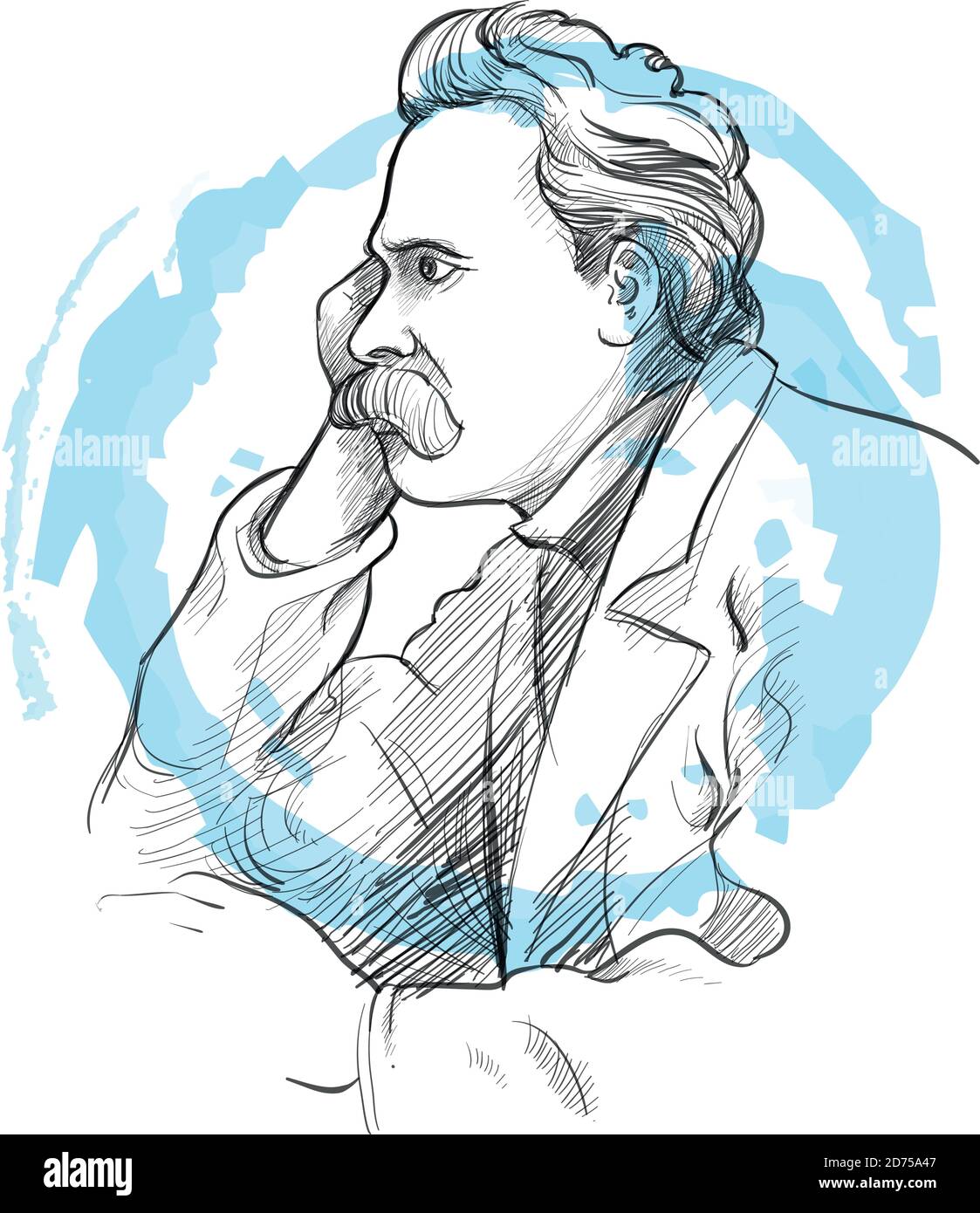 retrato dibujado a mano de friedrich nietzsche . vector de estilo de croquis Ilustración del Vector