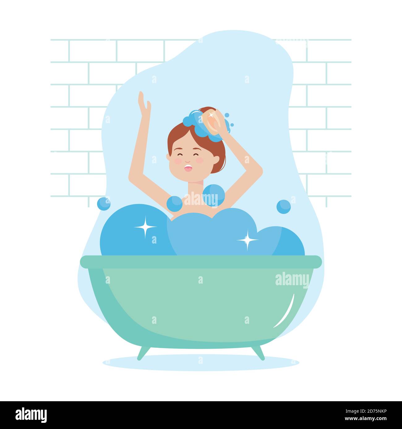 manténgase seguro, mujer feliz de baño, durante covid 19 vectores de