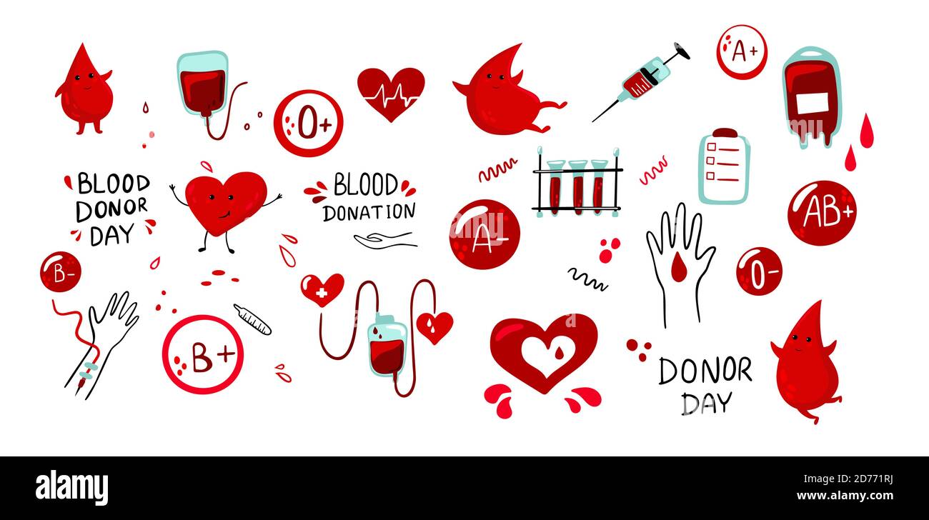 Conjunto de ilustración vectorial para el día Mundial de los donantes de sangre con lindo dibujo animado gotas de sangre carácter con bolsa de sangre Imagen Vector de stock - Alamy Conjunto de ilustración vectorial para el día Mundial de los donantes de sangre con lindo dibujo animado gotas de sangre carácter con bolsa de sangre Imagen Vector de stock - Alamy