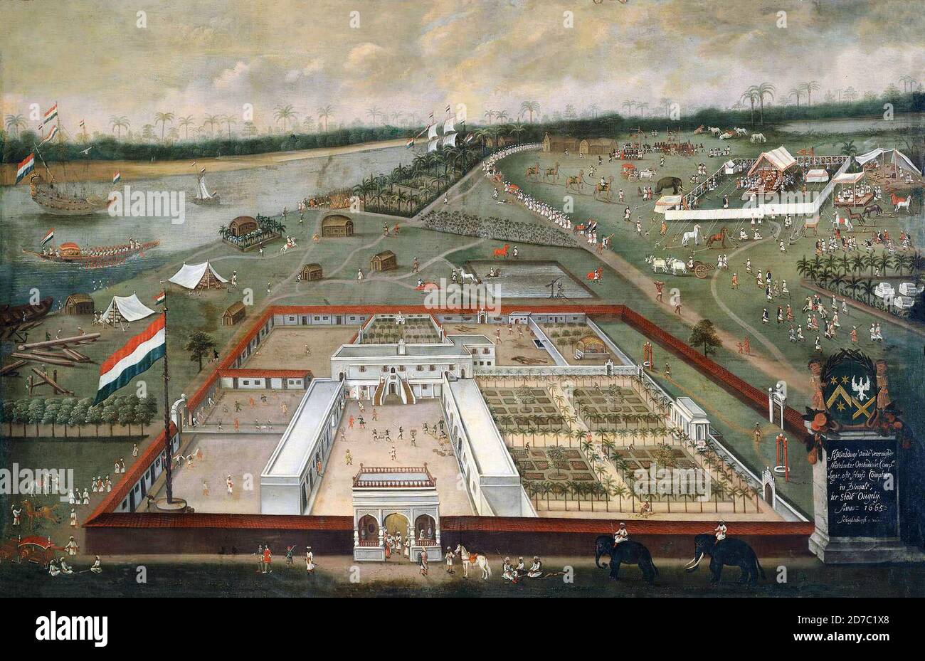 Fábrica de la Compañía Holandesa de la India Oriental en Hougly en Bengala, India - Hendrik van Schuylenburgh, 1665 Foto de stock