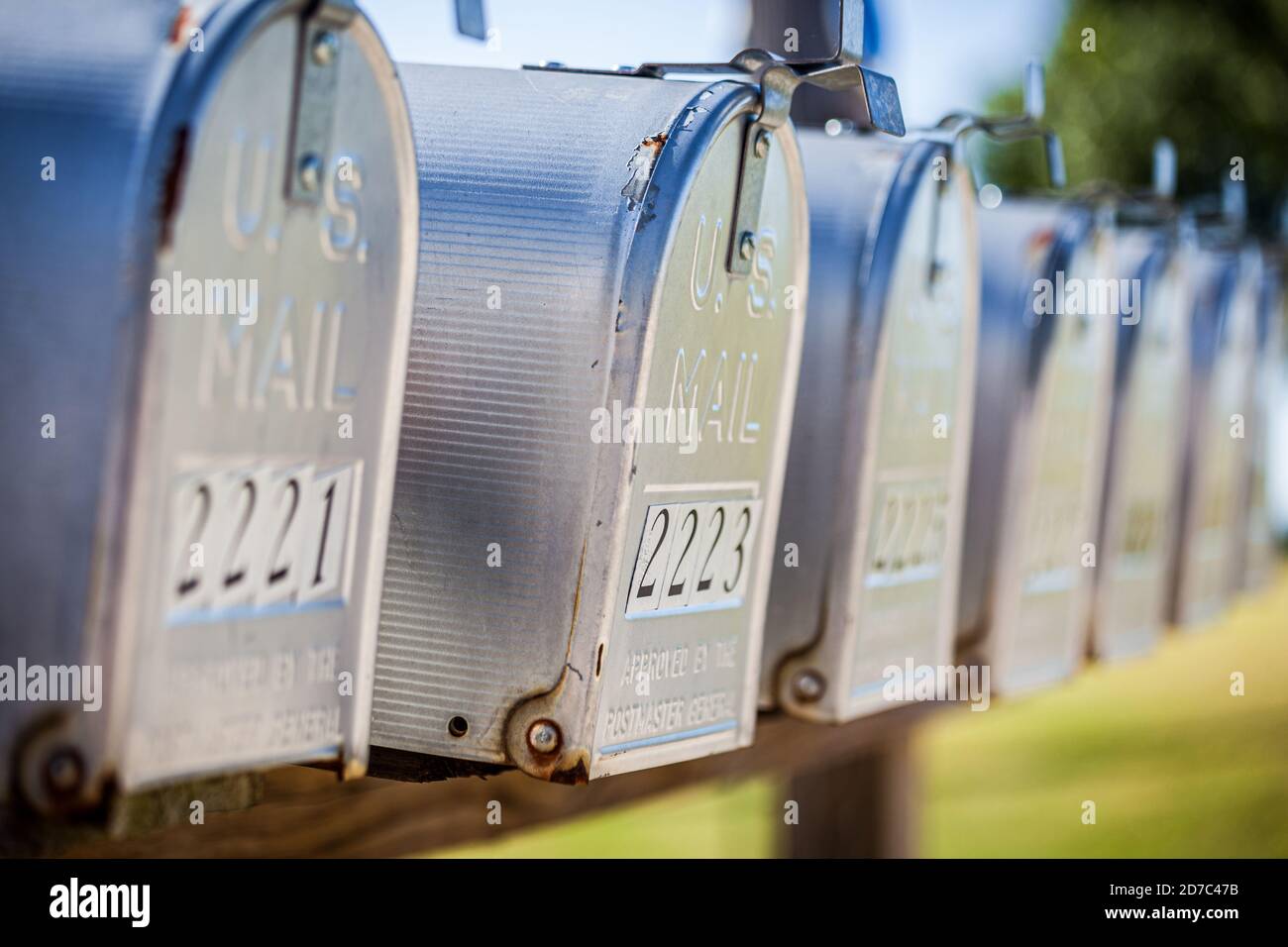 Una fila de buzones de correo de Estados Unidos Foto de stock