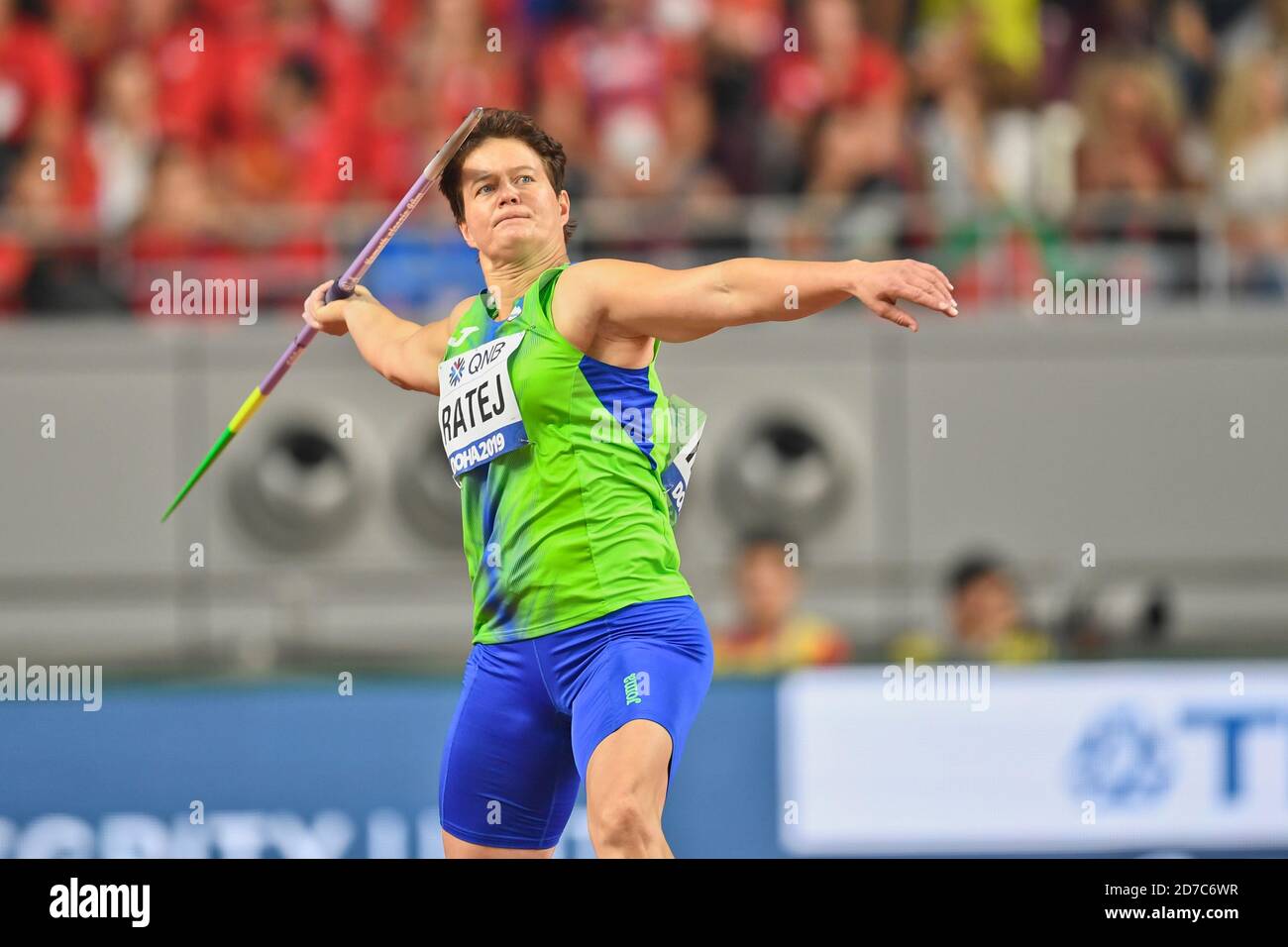 Martina Ratej (Eslovenia). Javelin Throw final. Campeonatos del Mundo de Atletismo de la IAAF, Doha 2019 Foto de stock