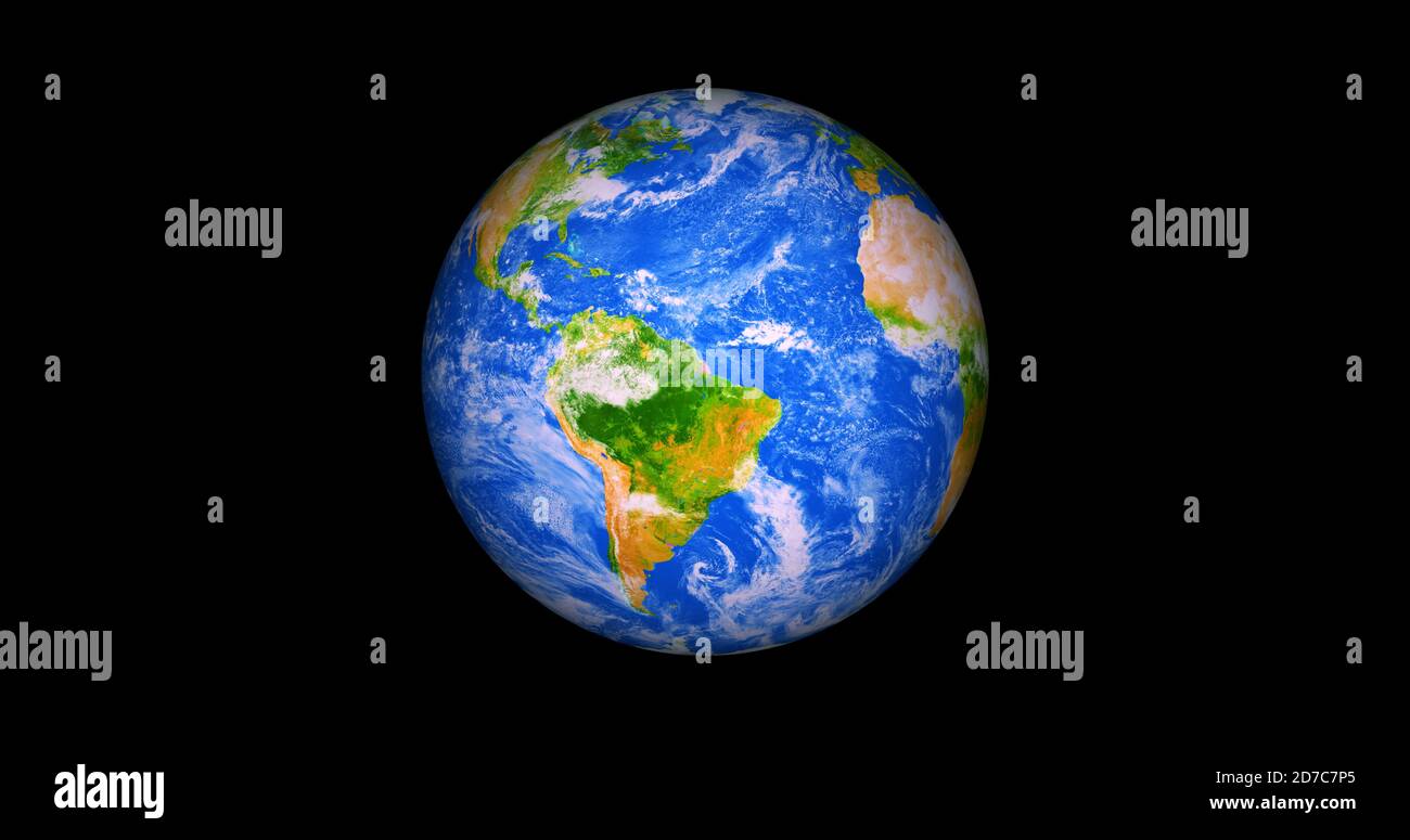 Hermosa foto realista 3d tierra en el espacio. .vista frontal de la tierra desde el espacio con nubes y paisajes verdes vista completa tierra resolución 4k. Foto de stock