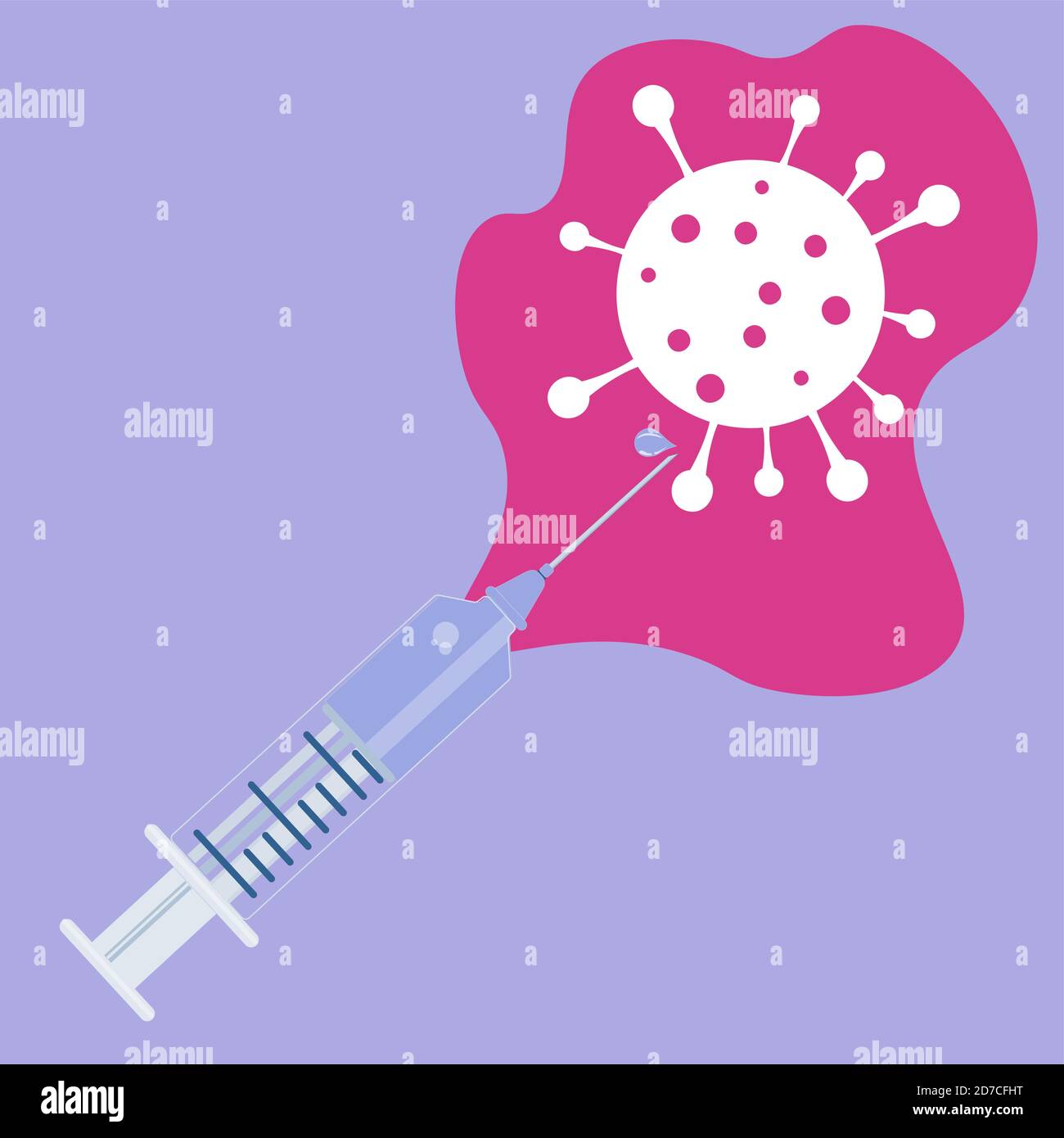 Jeringa de vacunación covid-19 vector de la vacuna sobre fondo azul Ilustración del Vector