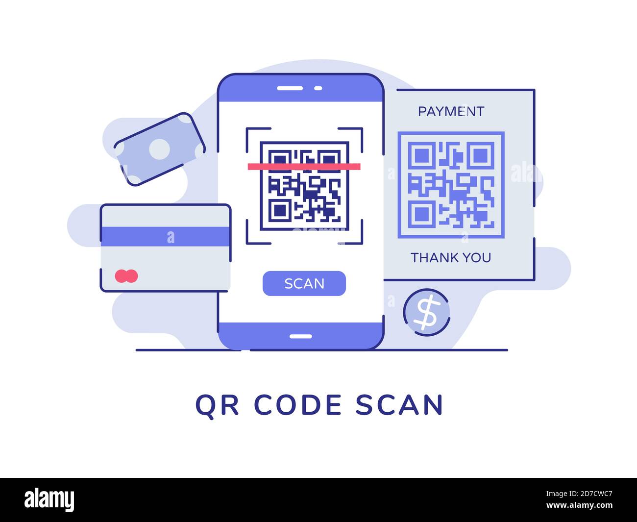 Código QR escanear código de barras en pantalla smartphone tarjeta de  dinero banco blanco aislado fondo con estilo plano Imagen Vector de stock -  Alamy