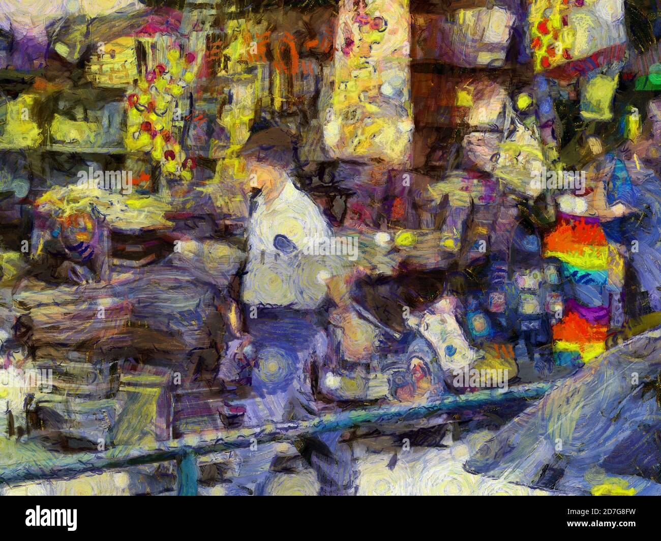 Tiendas de telas en los mercados de Bangkok Ilustraciones crea un estilo  impresionista de pintura Fotografía de stock - Alamy