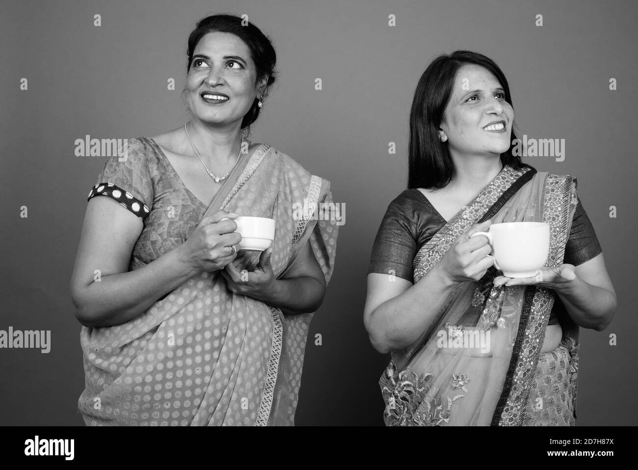 Dos mujeres indias maduras que visten ropa tradicional de la India Sari juntas Foto de stock