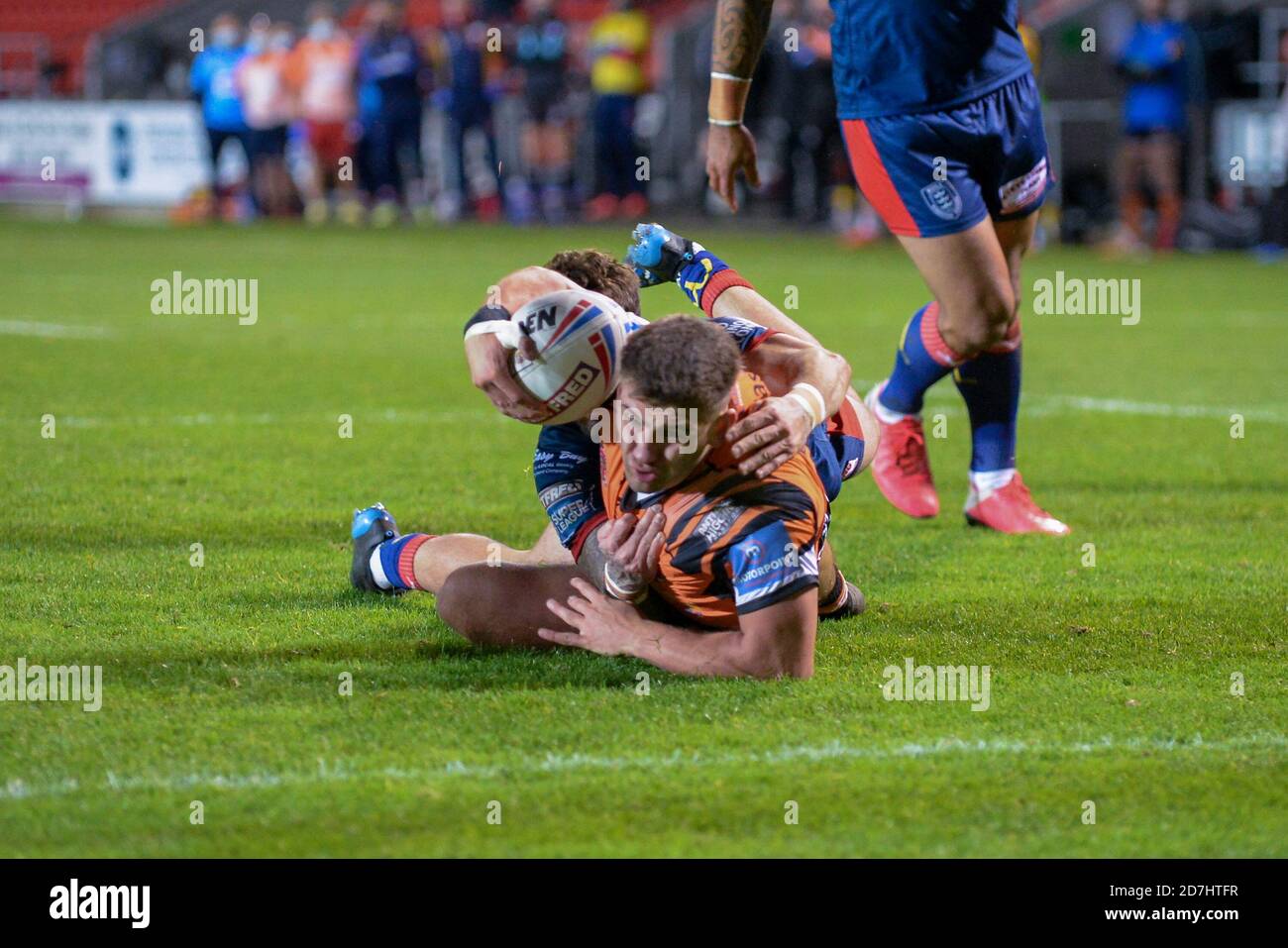 Jacques o'Neill de Castleford ha sido una prueba durante el partido Betfred Super League entre Castleford Tigers y Hull KR en el Totally Wicked Stadium, S. Foto de stock