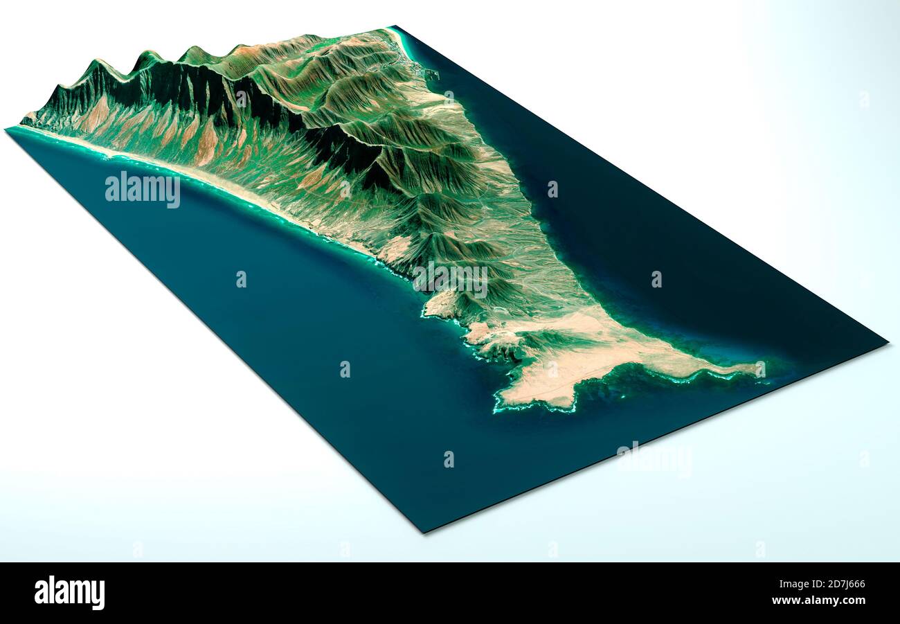 Vista aérea, satélite de Fuerteventura, Islas Canarias, España. Playa de Cofete, al sur de la isla. Punta Jandia. Playa de los ojos. Morro Jable Foto de stock